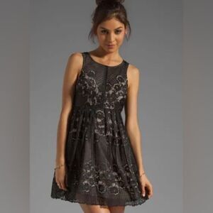 Free People Black Lace Overlay Lined Rocco Dress 0